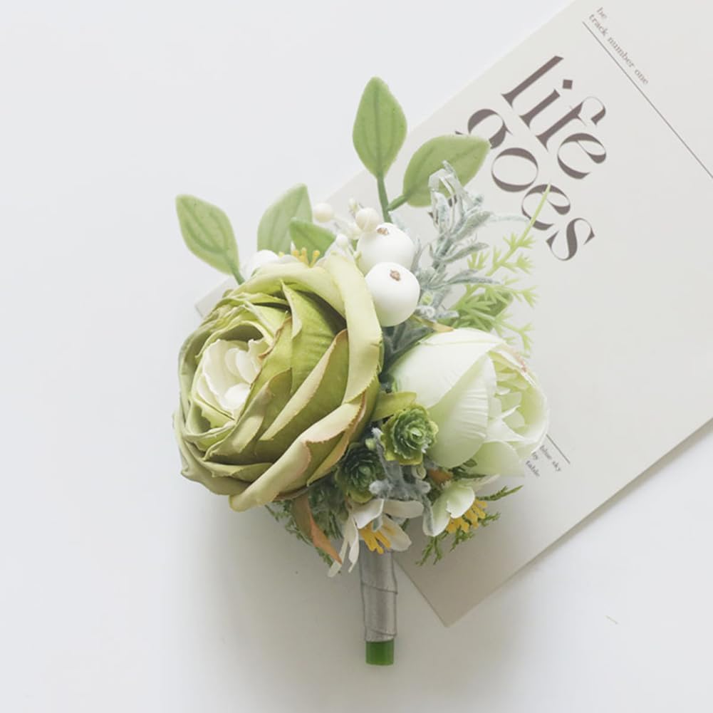 Green Corsage And Boutonniere Set For Weddings 2 Pieces