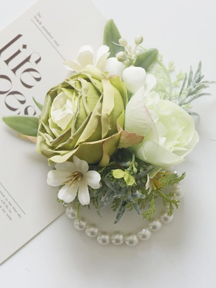 Green Corsage And Boutonniere Set For Weddings 2 Pieces