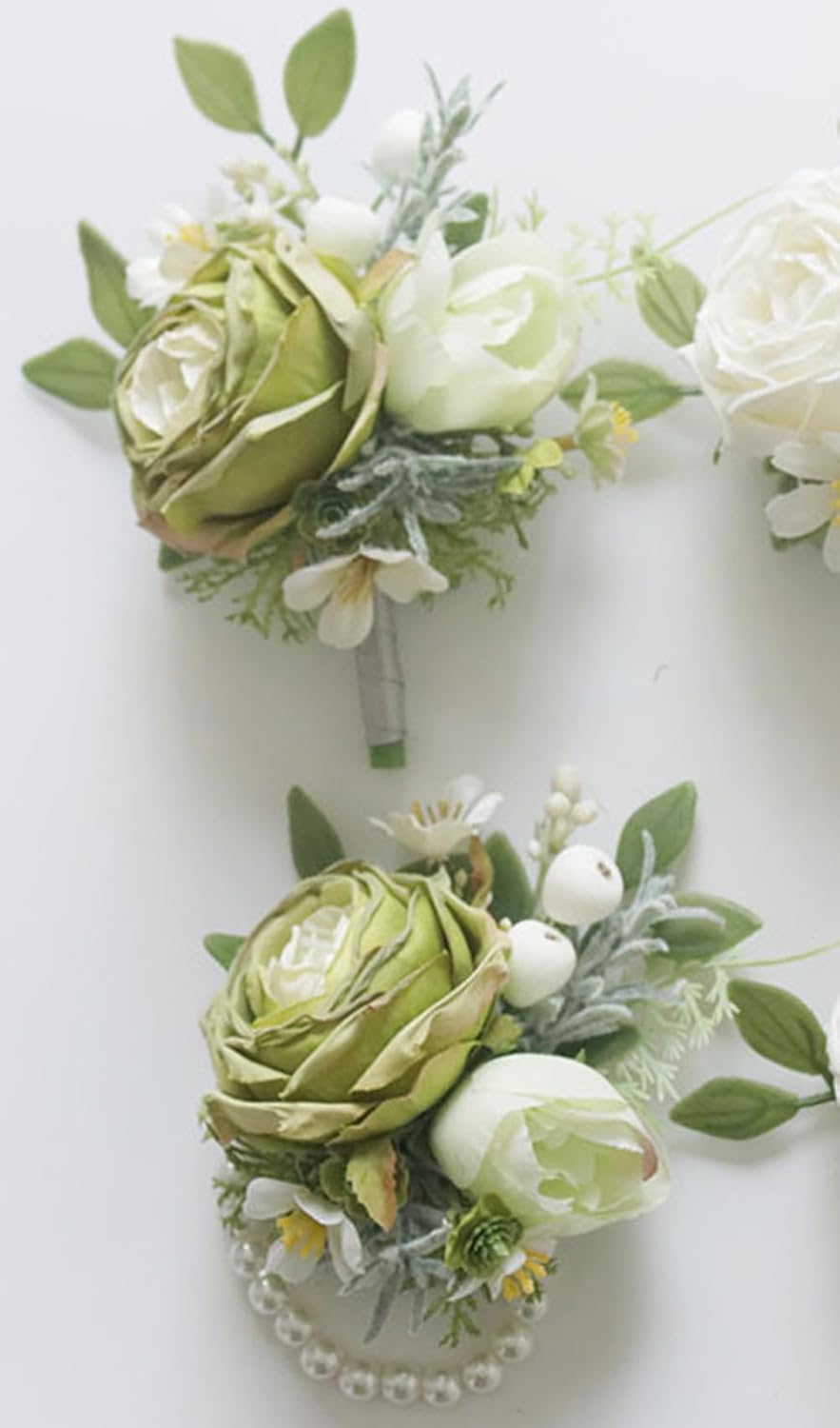 Green Corsage And Boutonniere Set For Weddings 2 Pieces