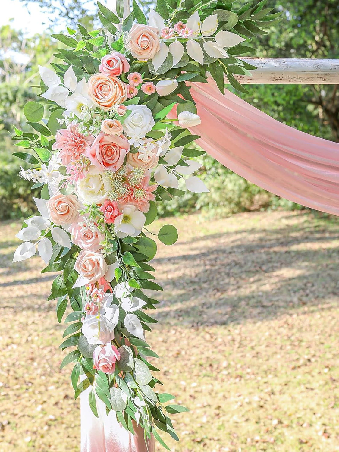 Champagne And Pink White Artificial Wedding Arch Flowers For Decor Two Piece Swags