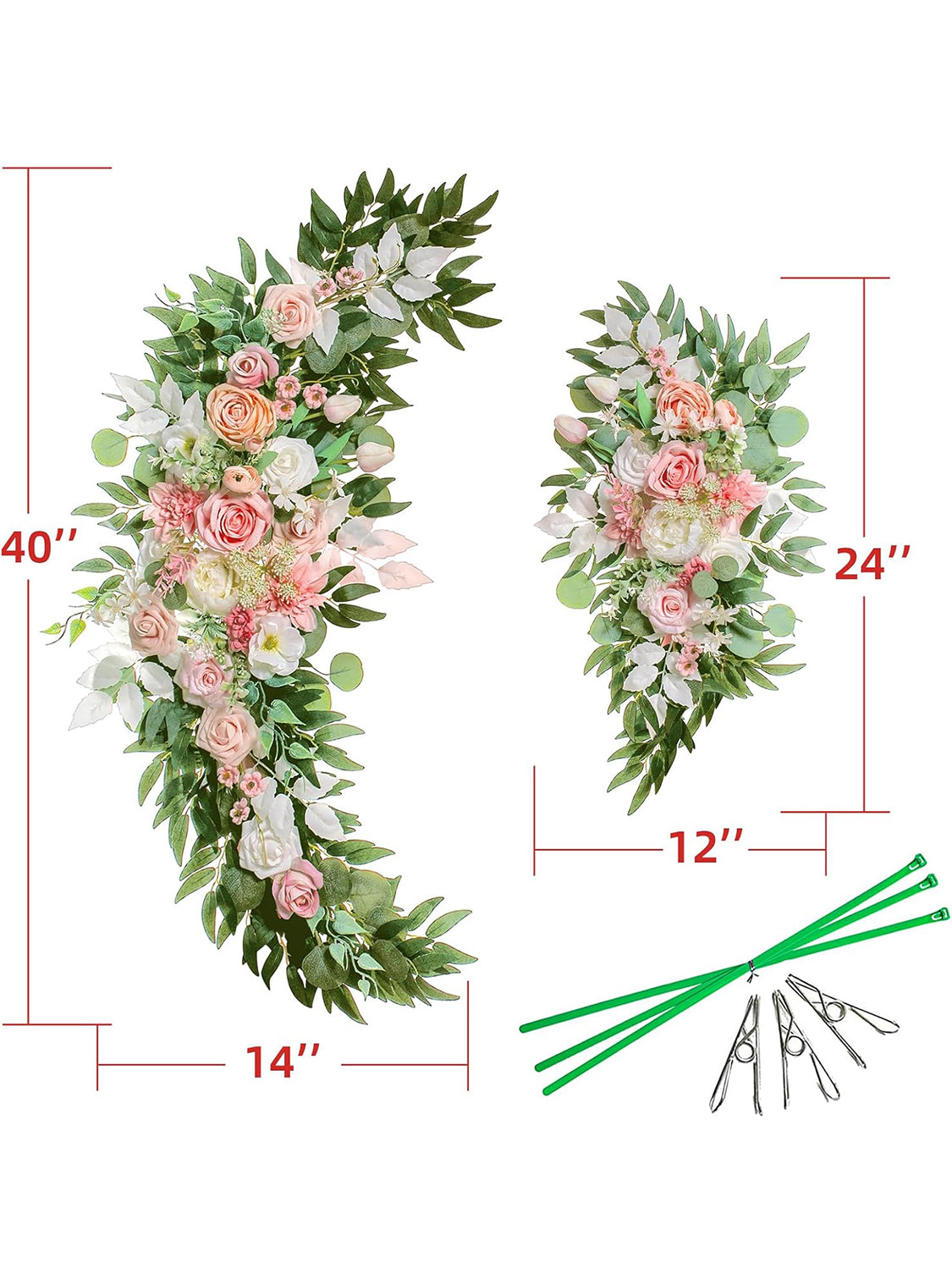 Champagne And Pink White Artificial Wedding Arch Flowers For Decor Two Piece Swags
