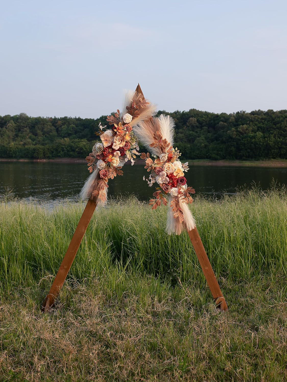 Champagne Pampas Wedding Arch Artificial Flowers Two Large Swags Decor