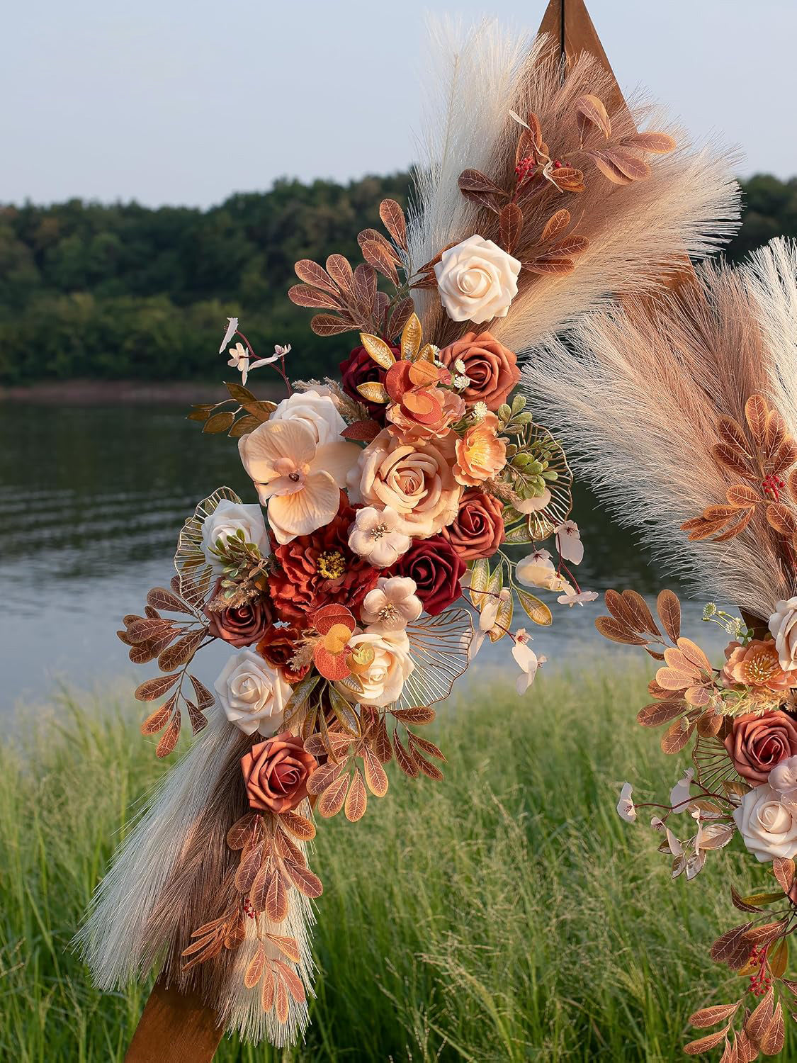 Champagne Pampas Wedding Arch Artificial Flowers Two Large Swags Decor