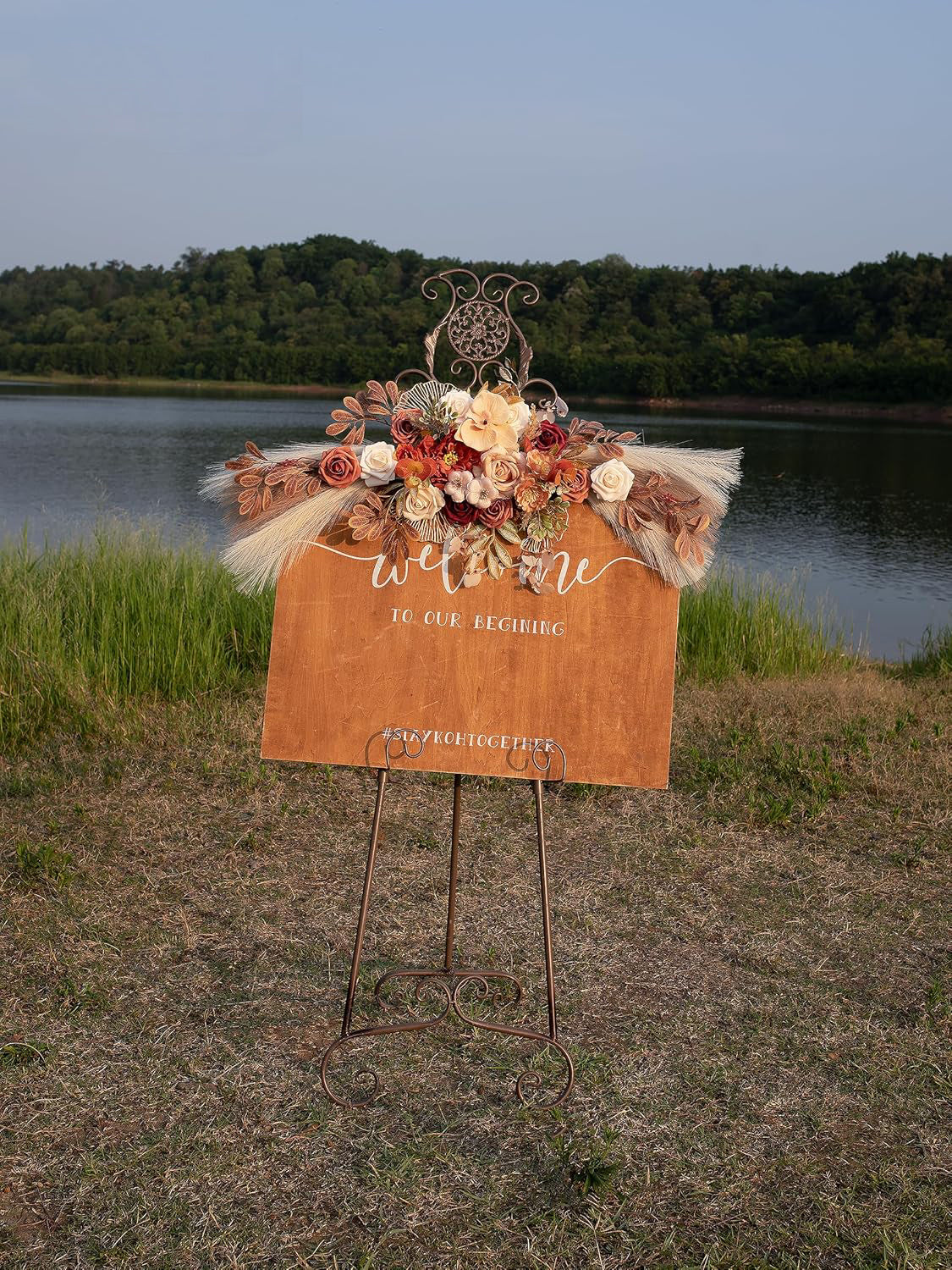 Champagne Pampas Wedding Arch Artificial Flowers Two Large Swags Decor