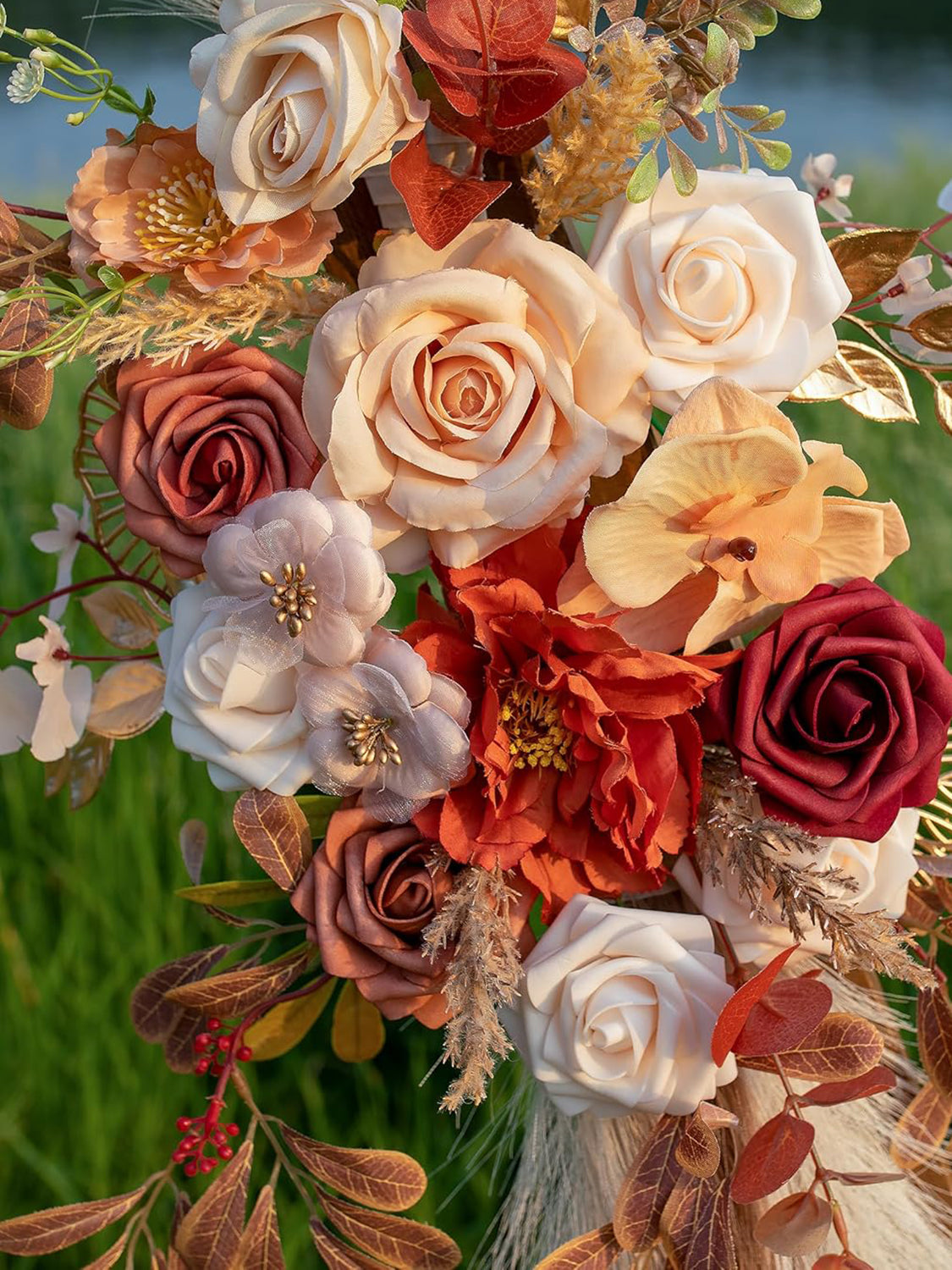 Champagne Pampas Wedding Arch Artificial Flowers Two Large Swags Decor