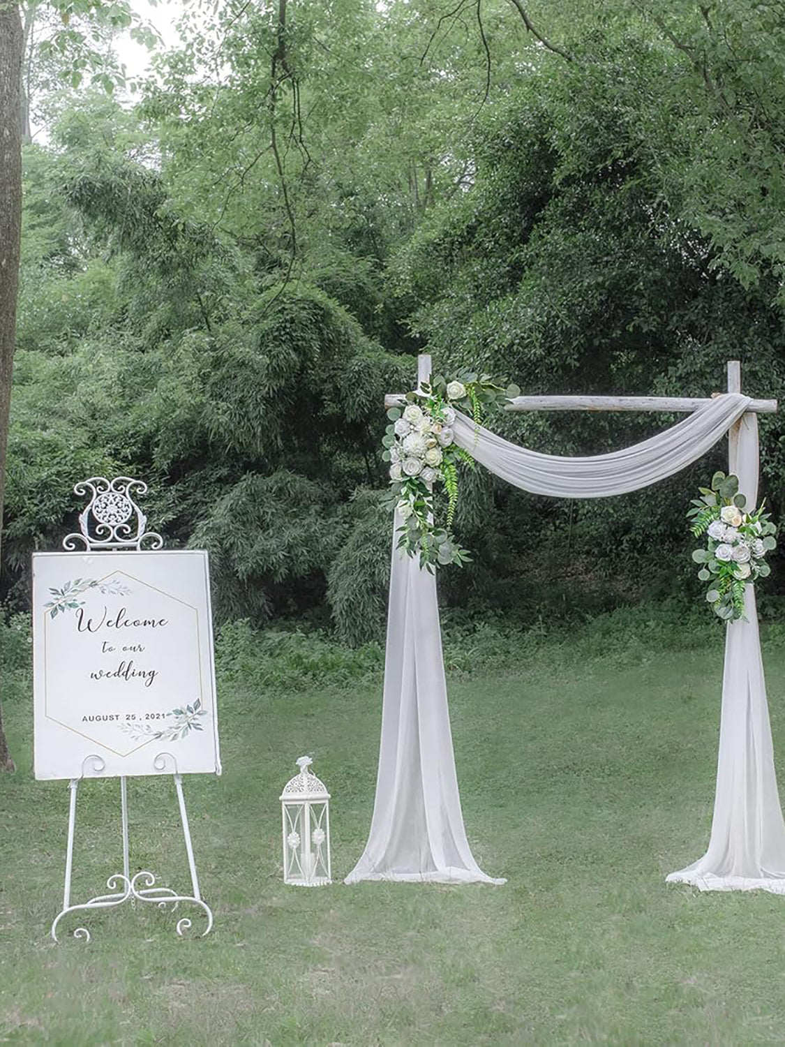 Creamy White And Ivory White Wedding Arch Flowers Two Swags