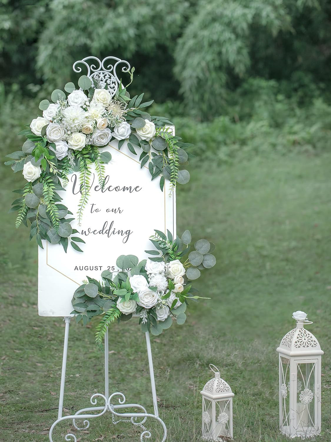 Creamy White And Ivory White Wedding Arch Flowers Two Swags