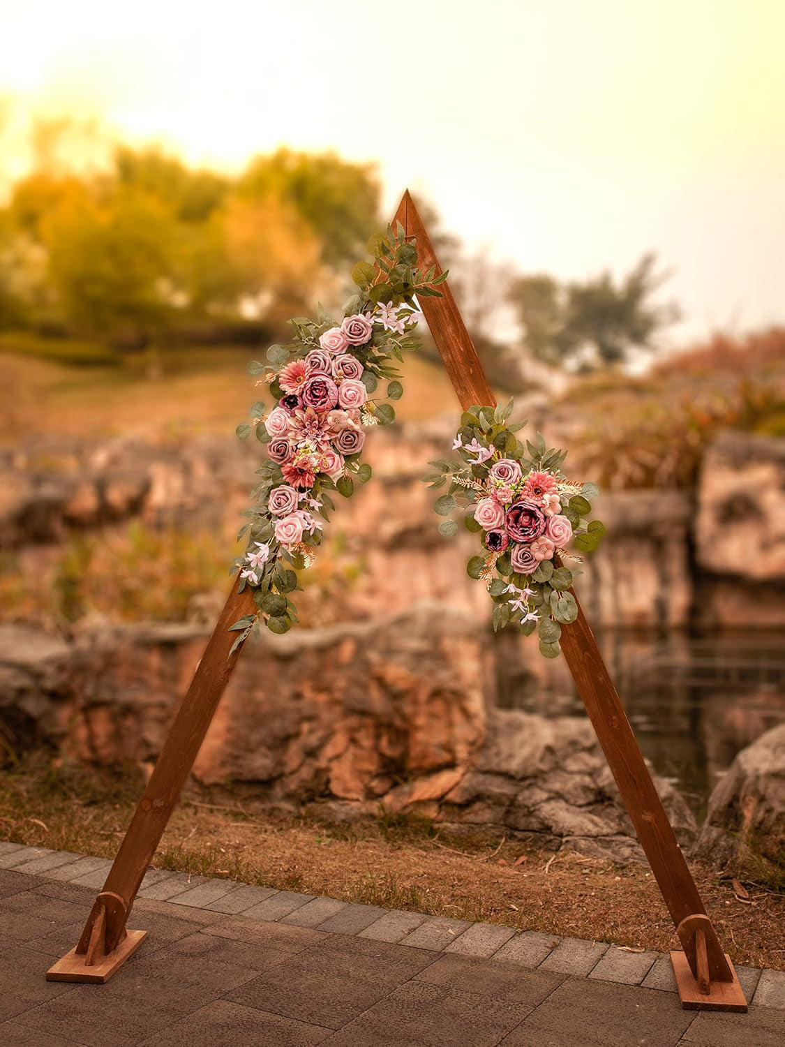 Dusty & Blush Wedding Arch Artificial Flowers Two-Swag Set for Ceremony Backdrop