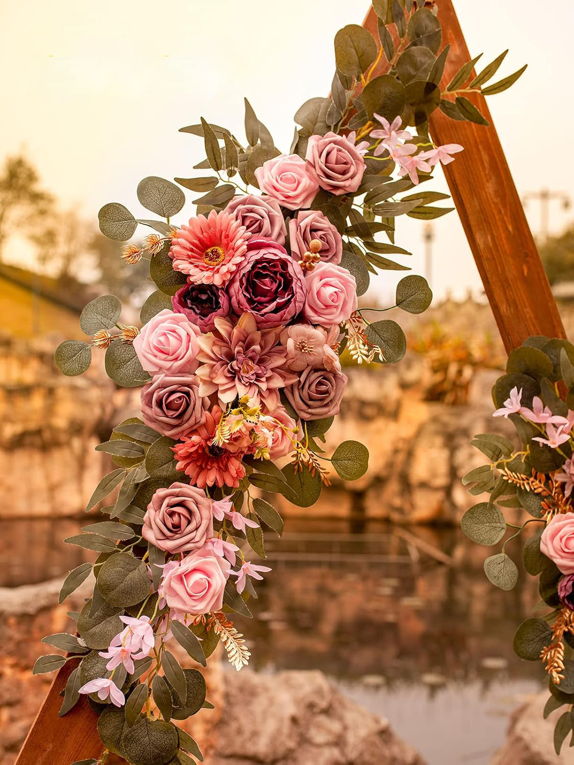 Dusty & Blush Wedding Arch Artificial Flowers Two-Swag Set for Ceremony Backdrop