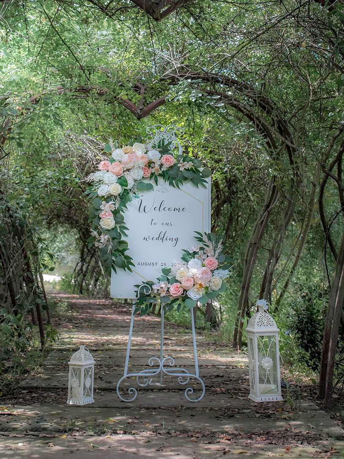 Fleshy Pink Wedding Arch Artificial Flowers Two Pack Swags for Ceremony