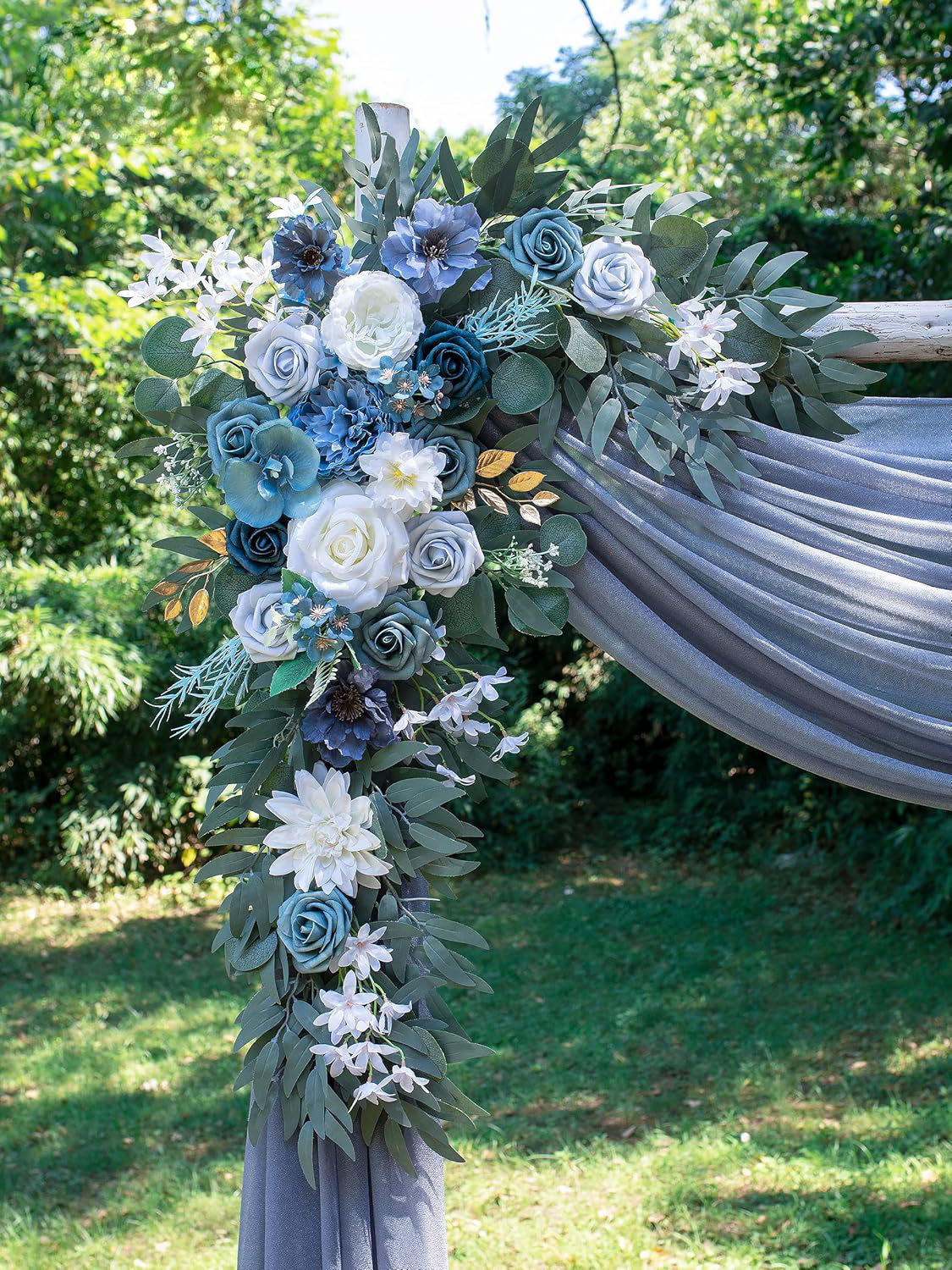 Gray Blue Wedding Arch Artificial Flowers Two Swag Set for Arch Backdrop