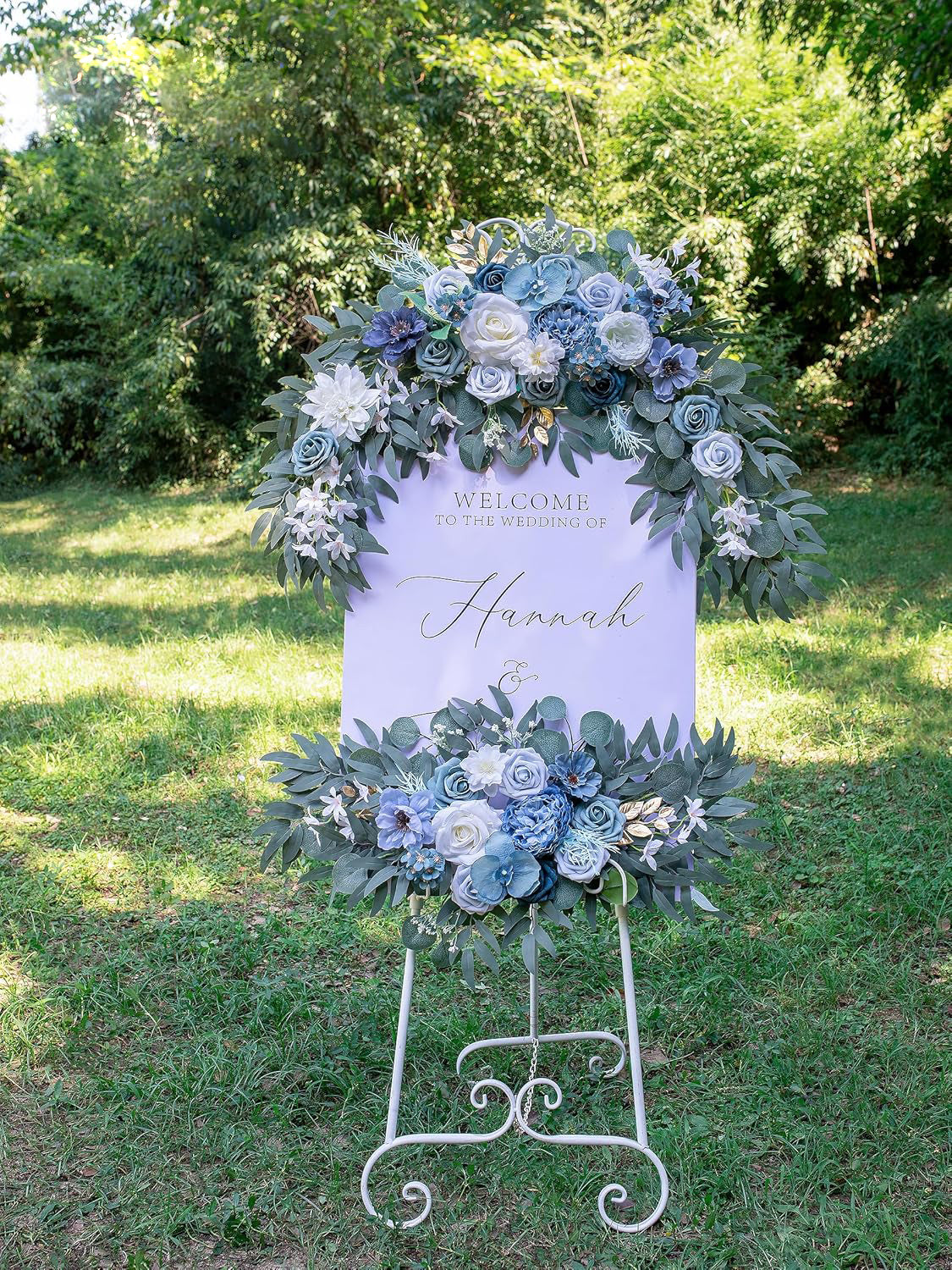 Gray Blue Wedding Arch Artificial Flowers Two Swag Set for Arch Backdrop