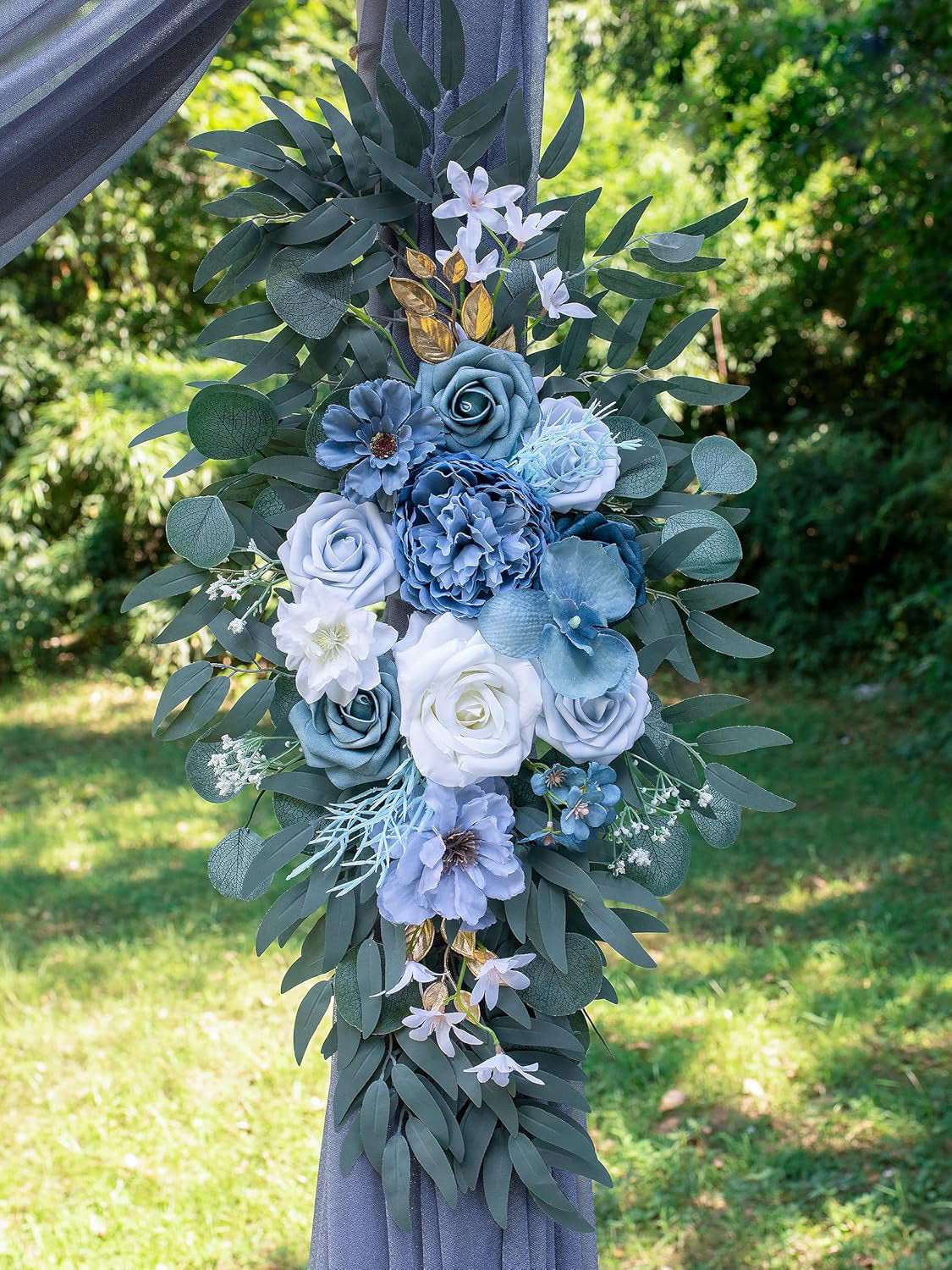 Gray Blue Wedding Arch Artificial Flowers Two Swag Set for Arch Backdrop