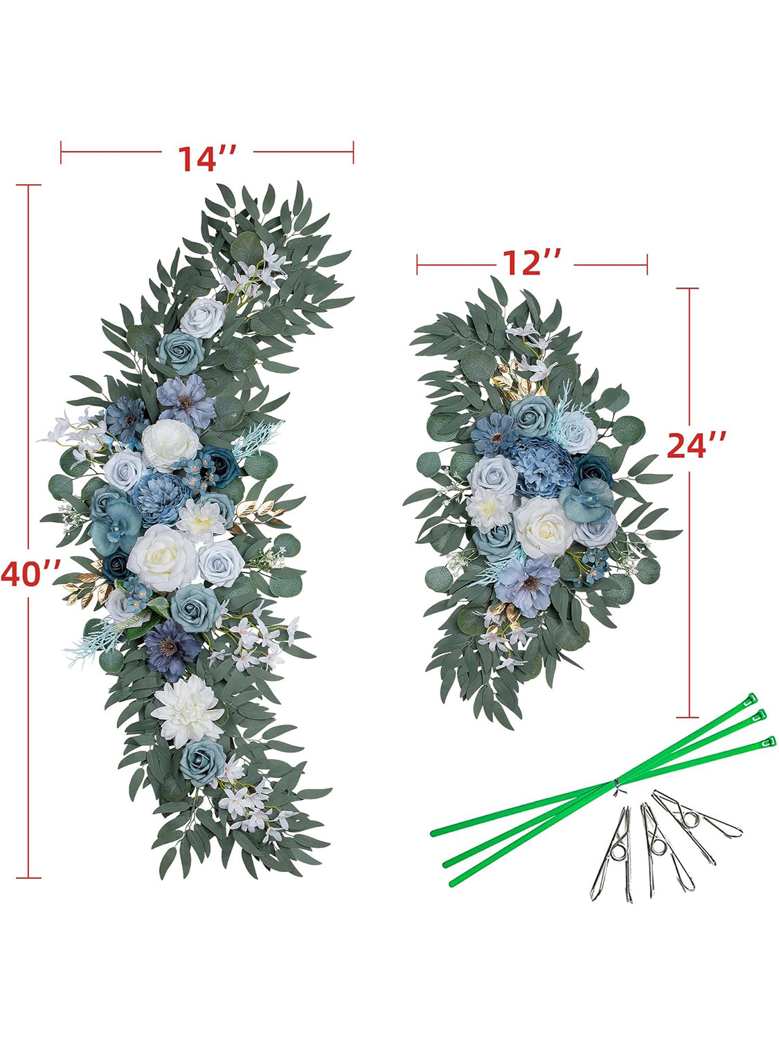 Gray Blue Wedding Arch Artificial Flowers Two Swag Set for Arch Backdrop