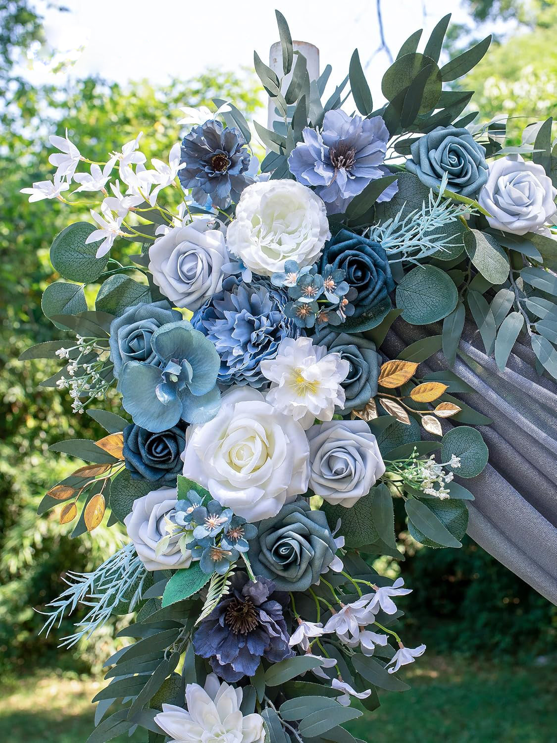 Gray Blue Wedding Arch Artificial Flowers Two Swag Set for Arch Backdrop