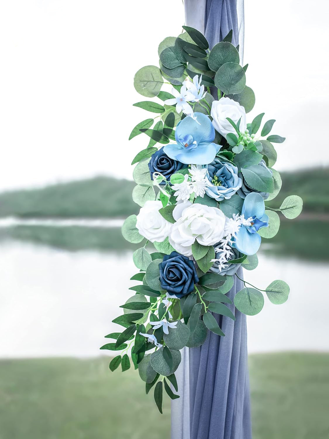 Gray Blue And Dark Blue Wedding Arch Flowers 2 Pack For Boho Ceremony Decor