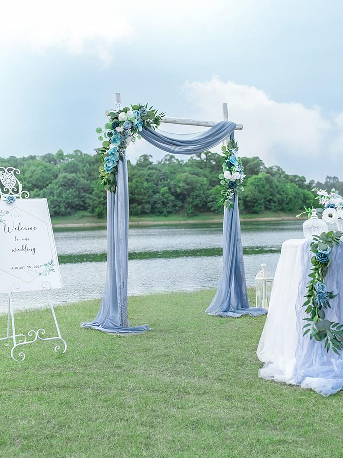Gray Blue And Dark Blue Wedding Arch Flowers 2 Pack For Boho Ceremony Decor