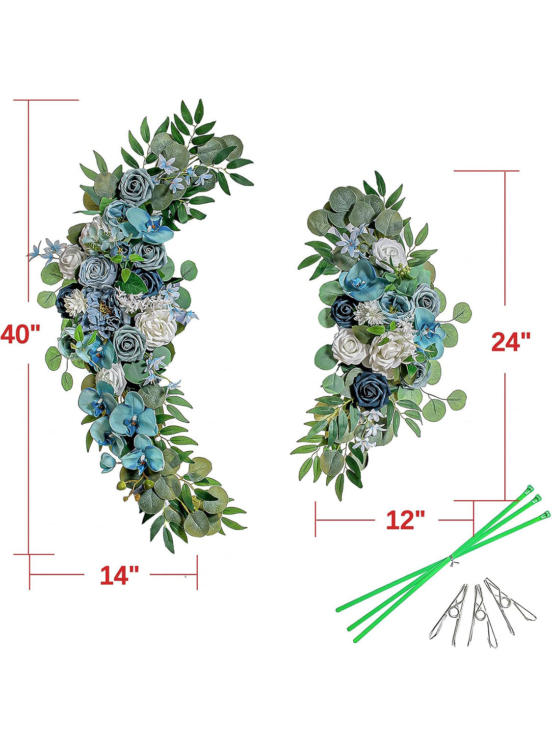 Gray Blue And Dark Blue Wedding Arch Flowers 2 Pack For Boho Ceremony Decor