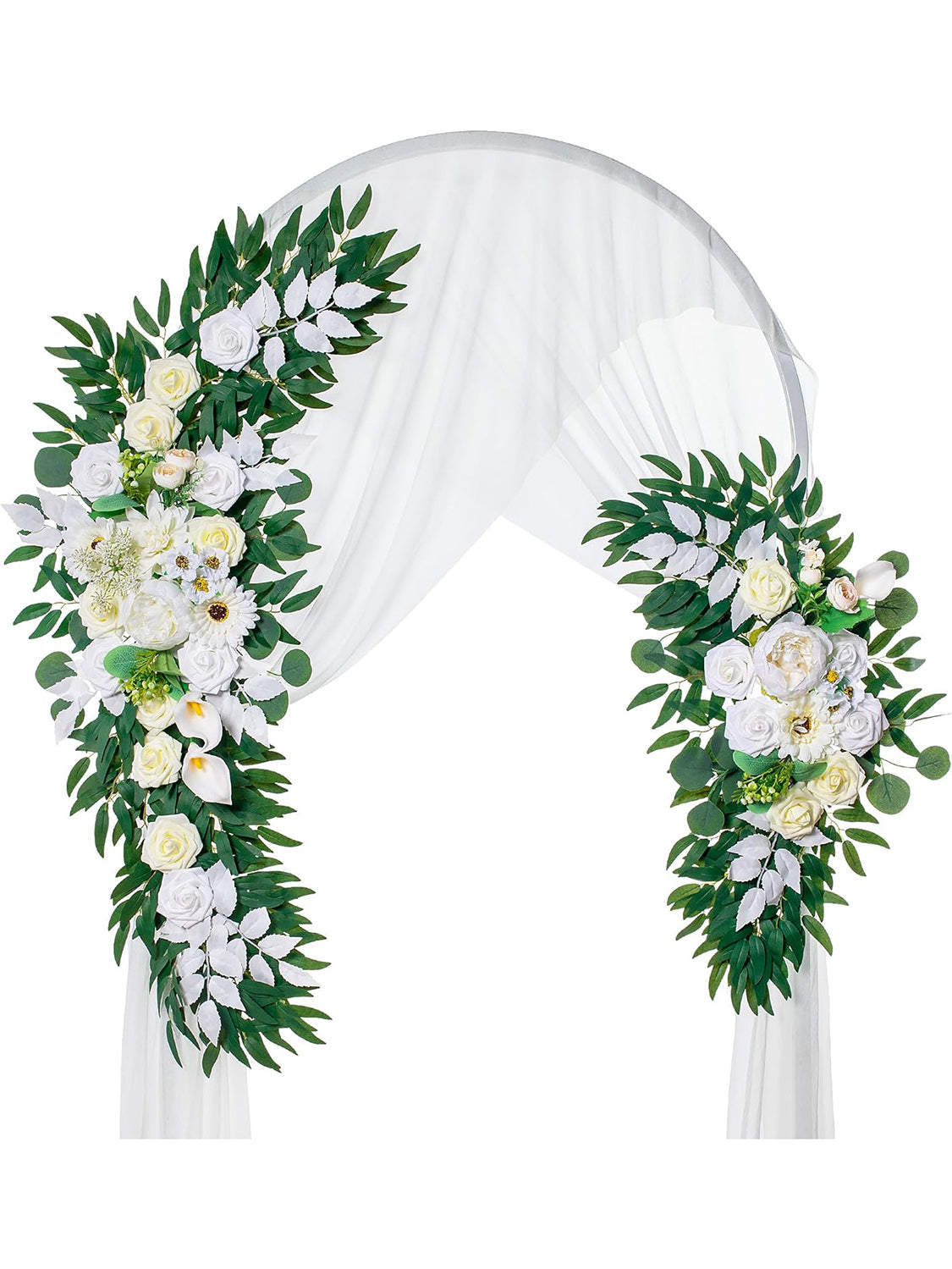 Ivory White Wedding Arch Artificial Flowers 2 Swags Ceremony Backdrops