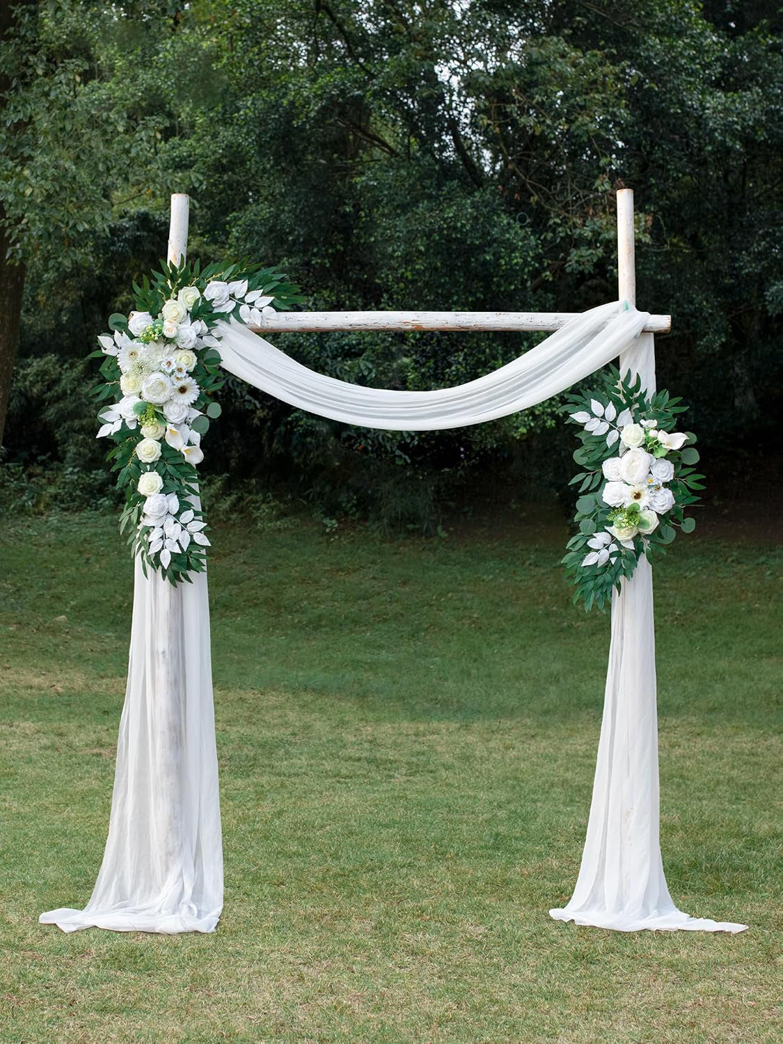 Ivory White Wedding Arch Artificial Flowers 2 Swags Ceremony Backdrops