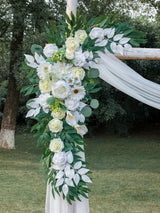 Ivory White Wedding Arch Artificial Flowers 2 Swags Ceremony Backdrops
