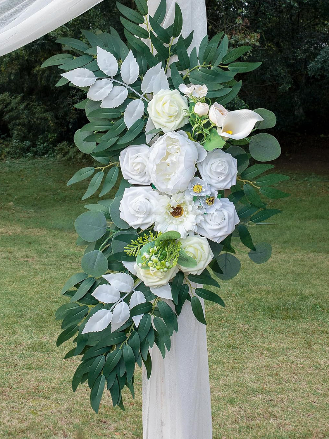 Ivory White Wedding Arch Artificial Flowers 2 Swags Ceremony Backdrops