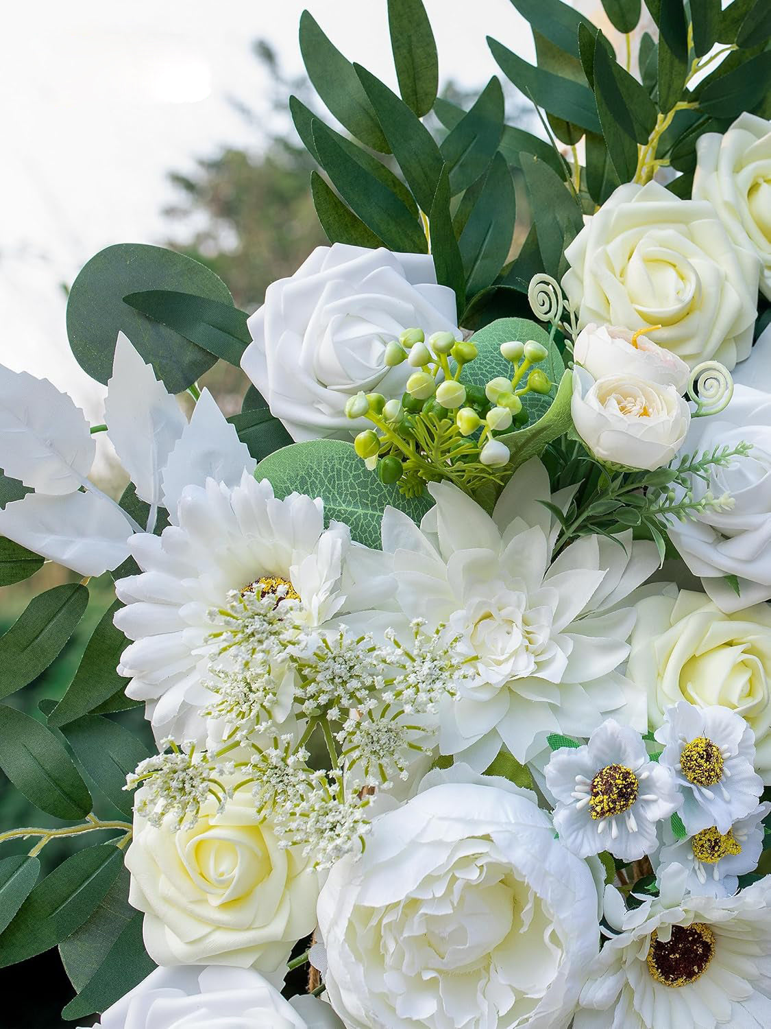 Ivory White Wedding Arch Artificial Flowers 2 Swags Ceremony Backdrops