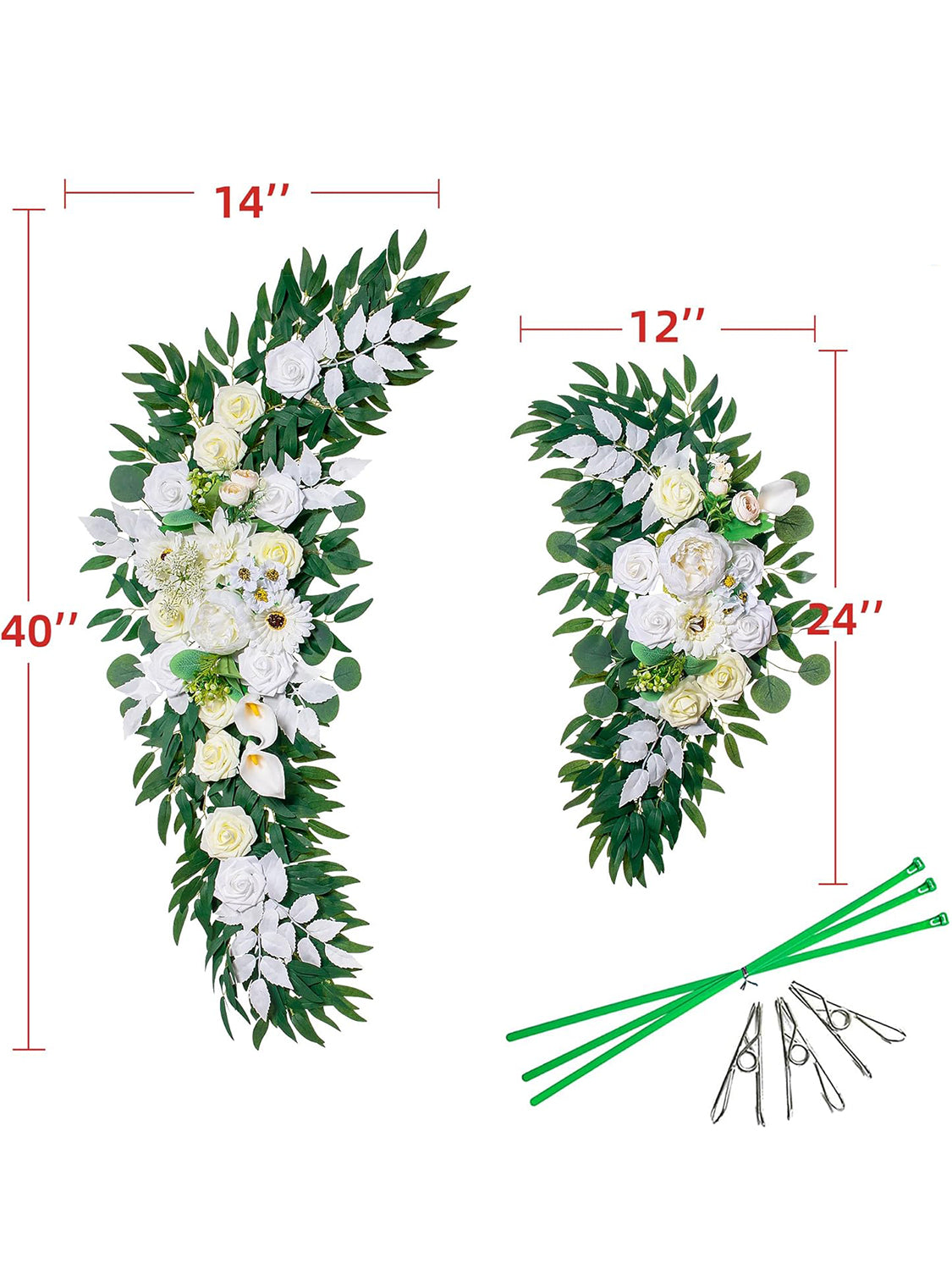 Ivory White Wedding Arch Artificial Flowers 2 Swags Ceremony Backdrops