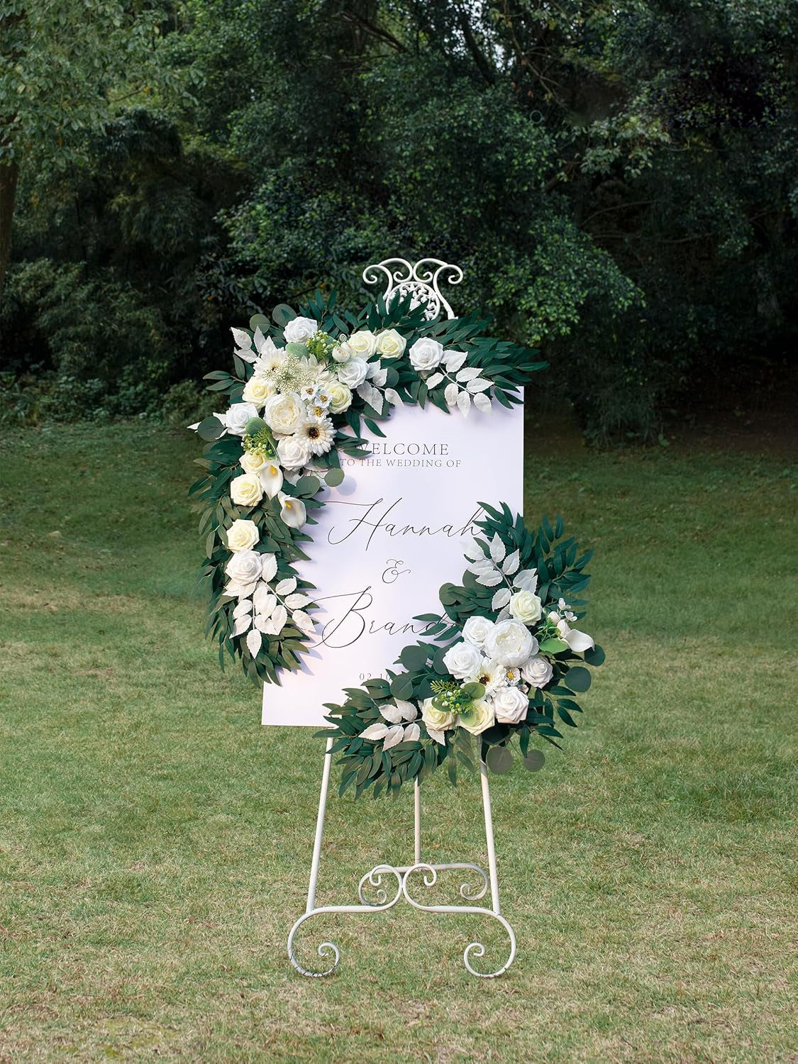 Ivory White Wedding Arch Artificial Flowers 2 Swags Ceremony Backdrops