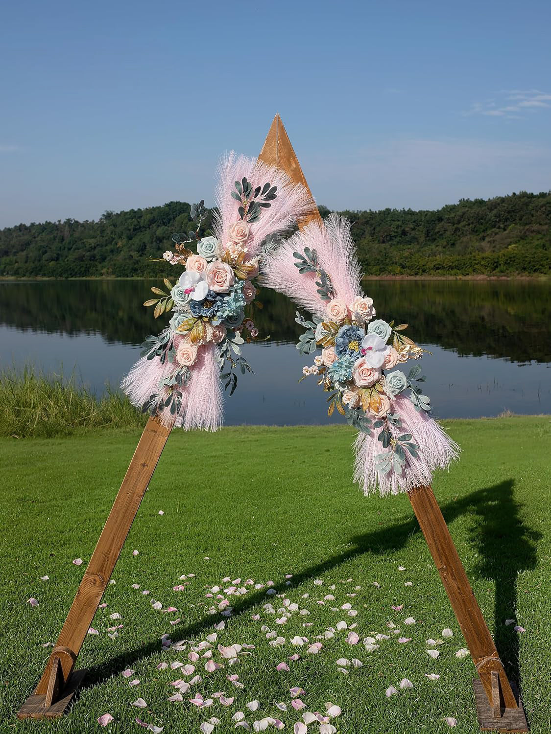 Light Blue Flesh Pink Pampas Wedding Arch Flowers Pack Of 2 For Boho Decor