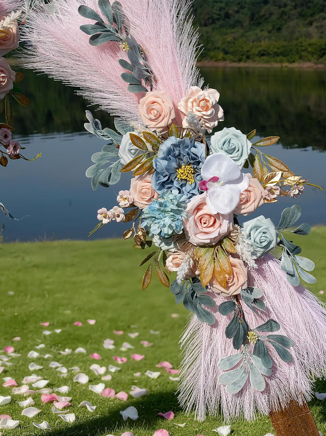 Light Blue Flesh Pink Pampas Wedding Arch Flowers Pack Of 2 For Boho Decor