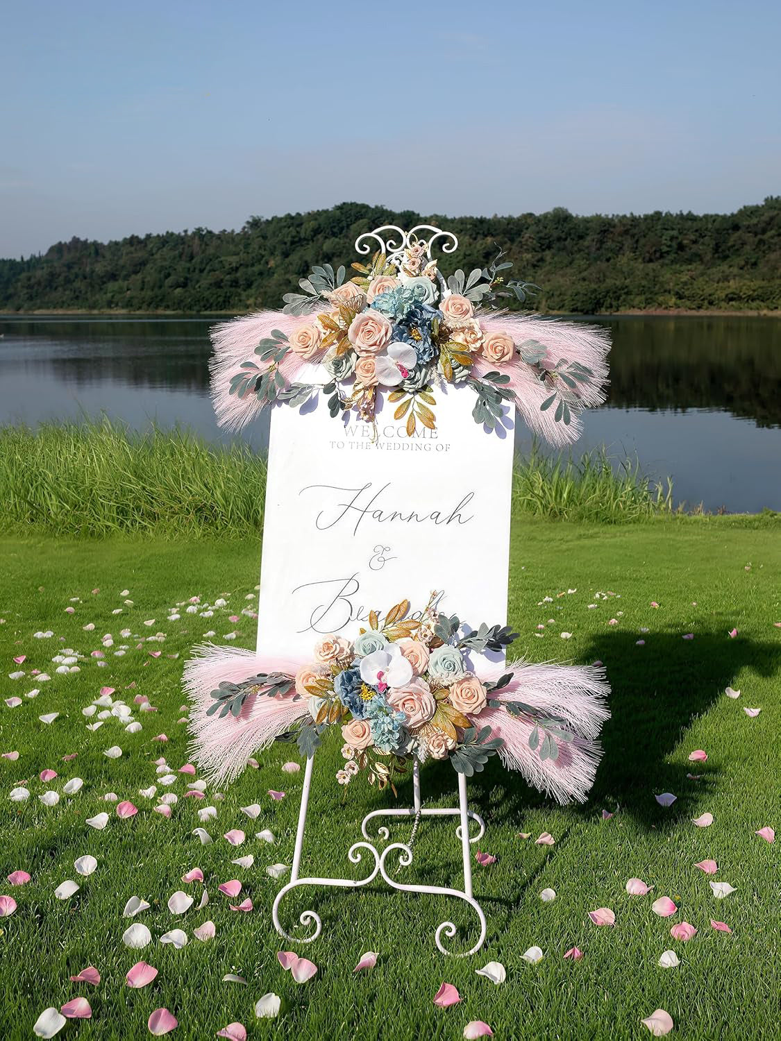 Light Blue Flesh Pink Pampas Wedding Arch Flowers Pack Of 2 For Boho Decor