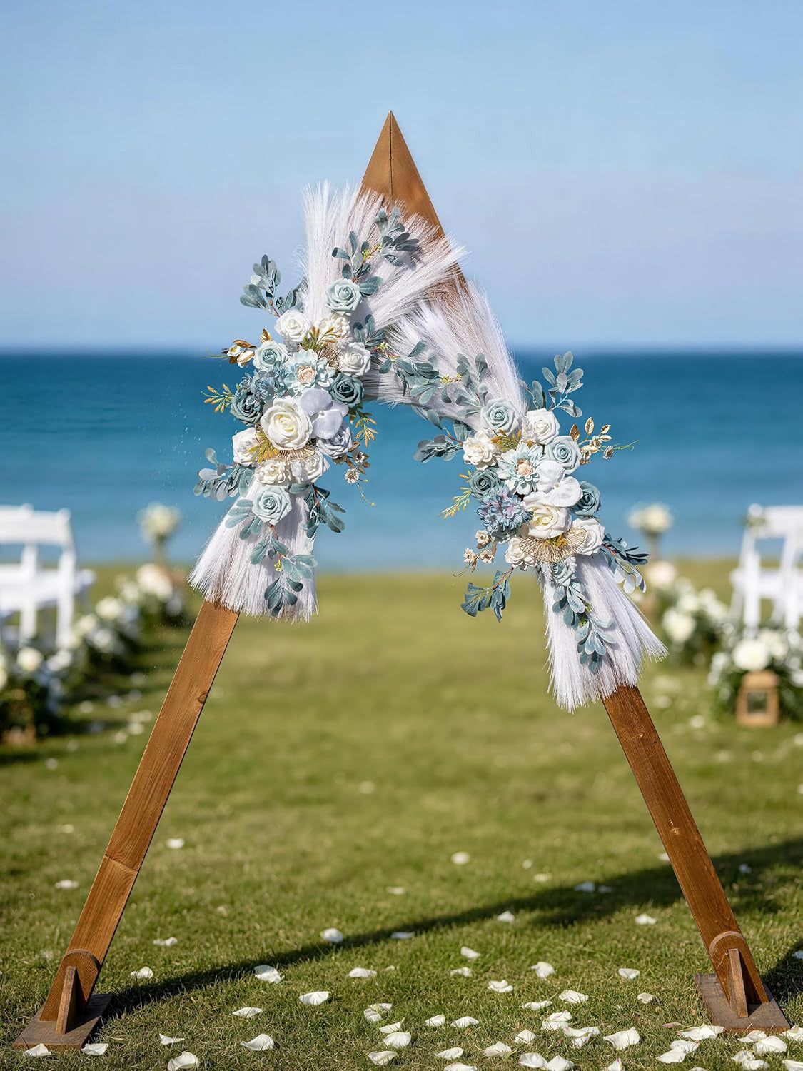 Two Piece Light Blue And White Pampas Wedding Arch Swags For Backdrop of 2