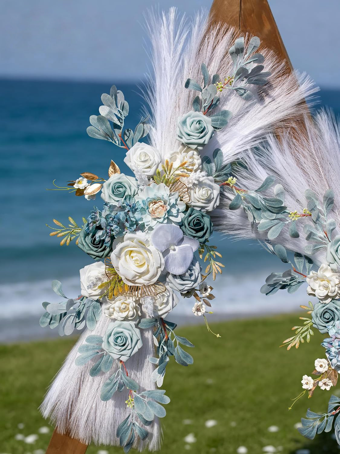 Two Piece Light Blue And White Pampas Wedding Arch Swags For Backdrop of 2