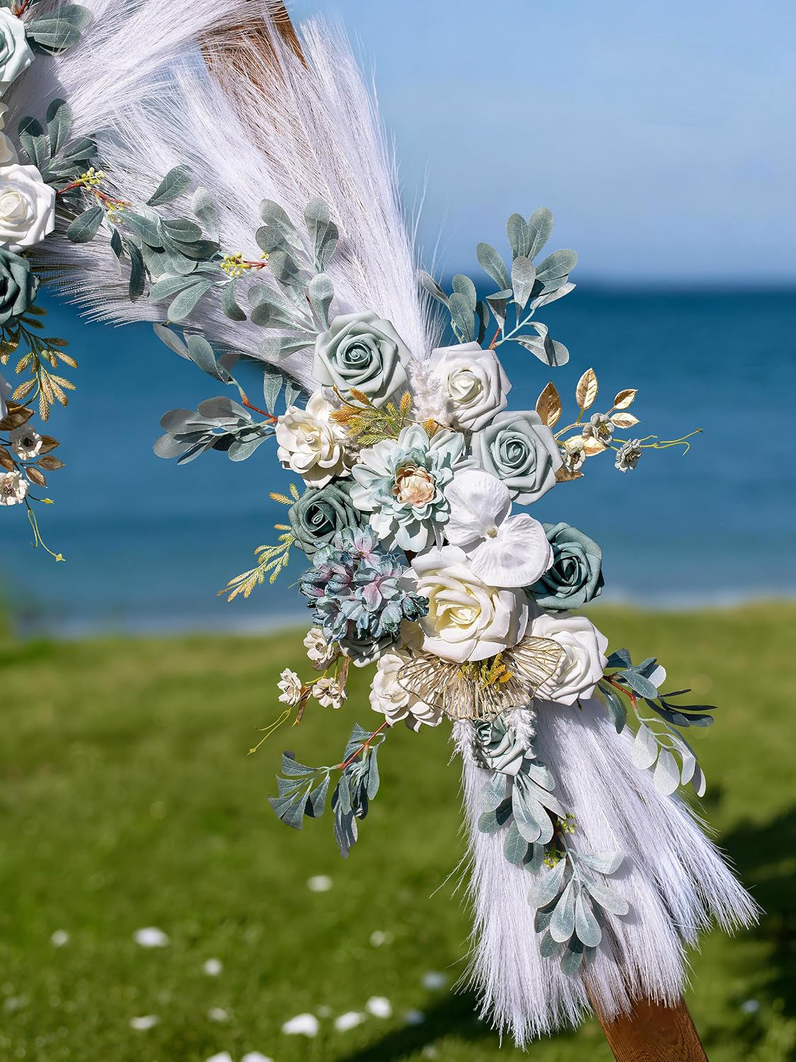 Two Piece Light Blue And White Pampas Wedding Arch Swags For Backdrop of 2