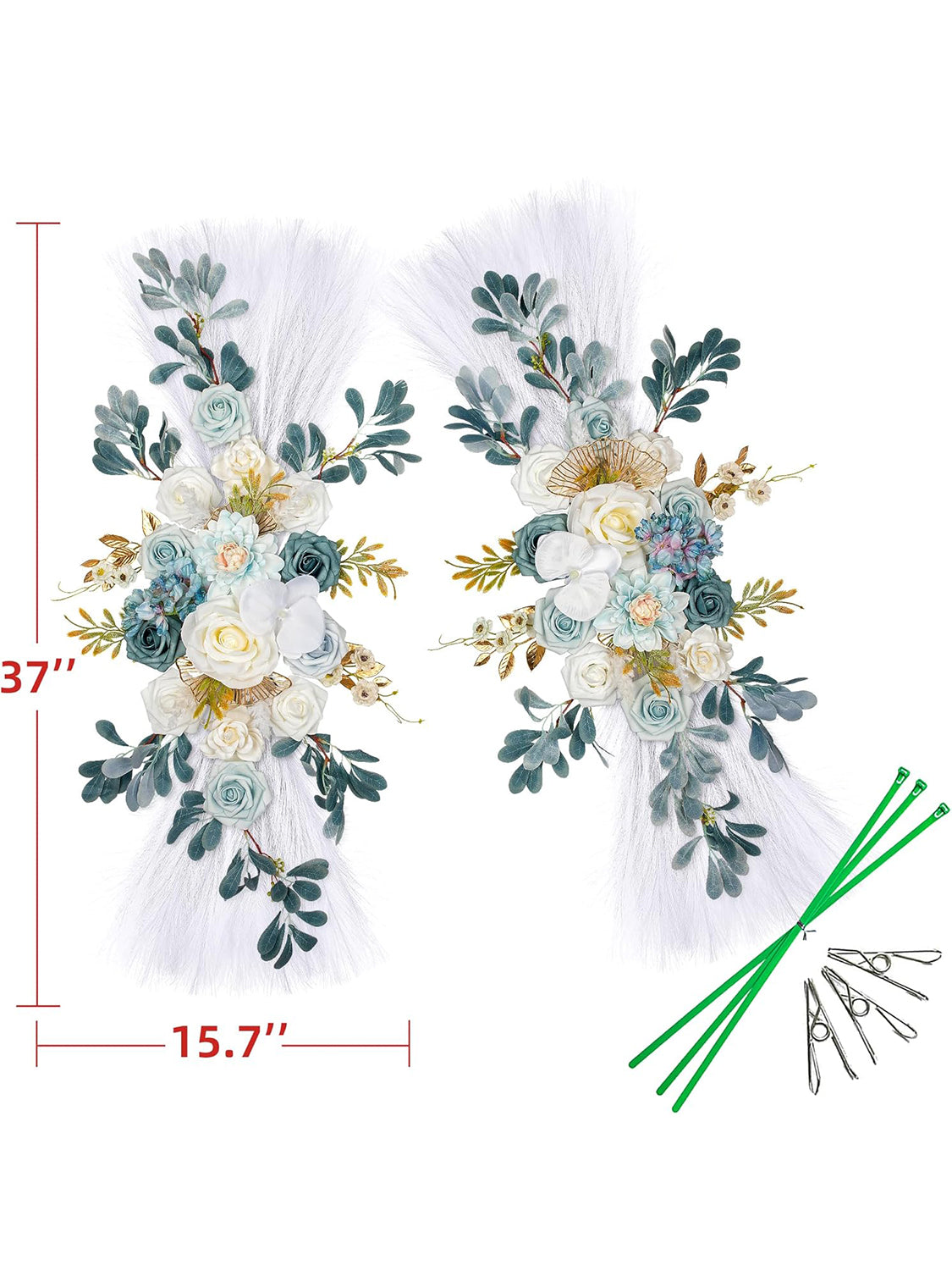 Two Piece Light Blue And White Pampas Wedding Arch Swags For Backdrop of 2