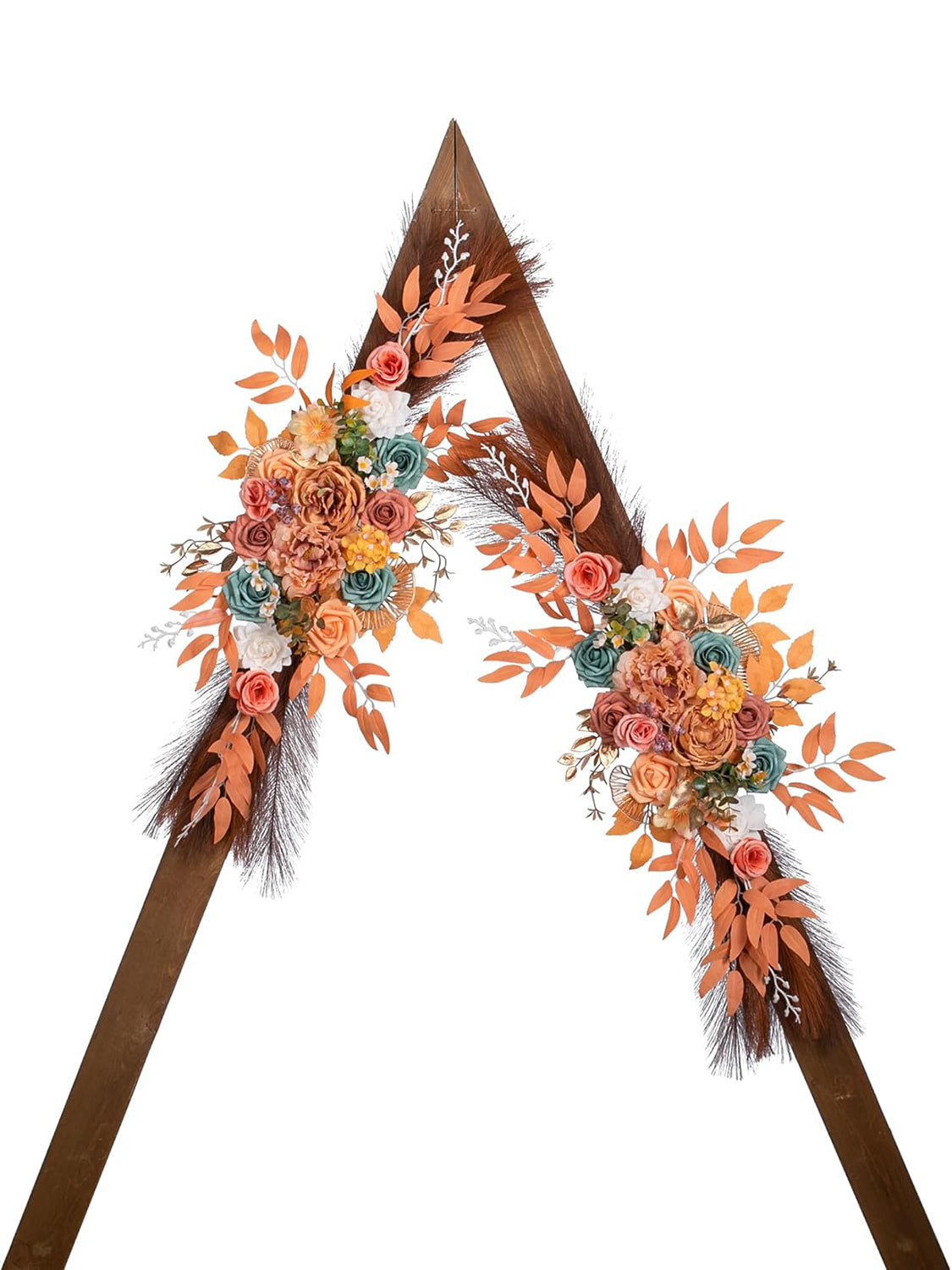 Orange&pampas Dark Coffee Wedding Arch Artificial Flowers For Ceremony
