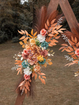 Orange&pampas Dark Coffee Wedding Arch Artificial Flowers For Ceremony