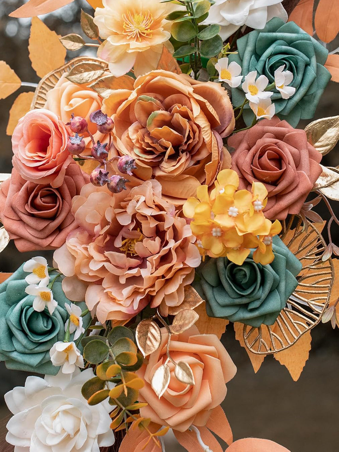 Orange&pampas Dark Coffee Wedding Arch Artificial Flowers For Ceremony