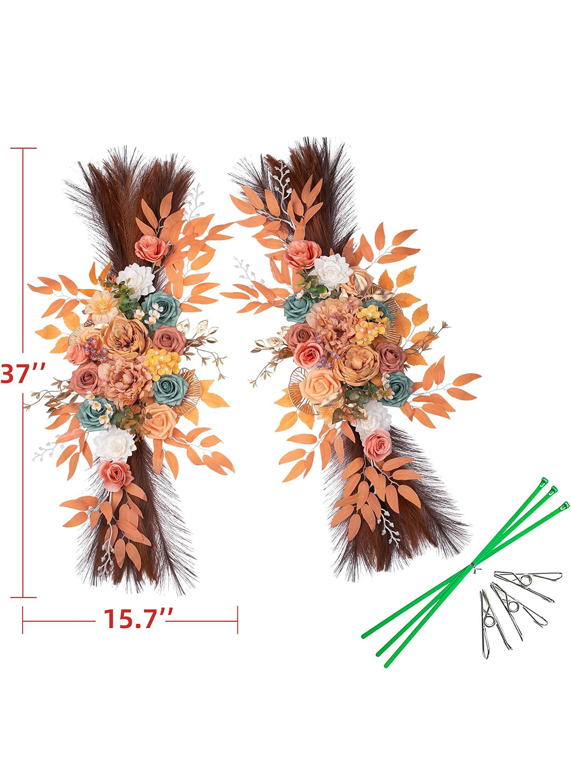 Orange&pampas Dark Coffee Wedding Arch Artificial Flowers For Ceremony