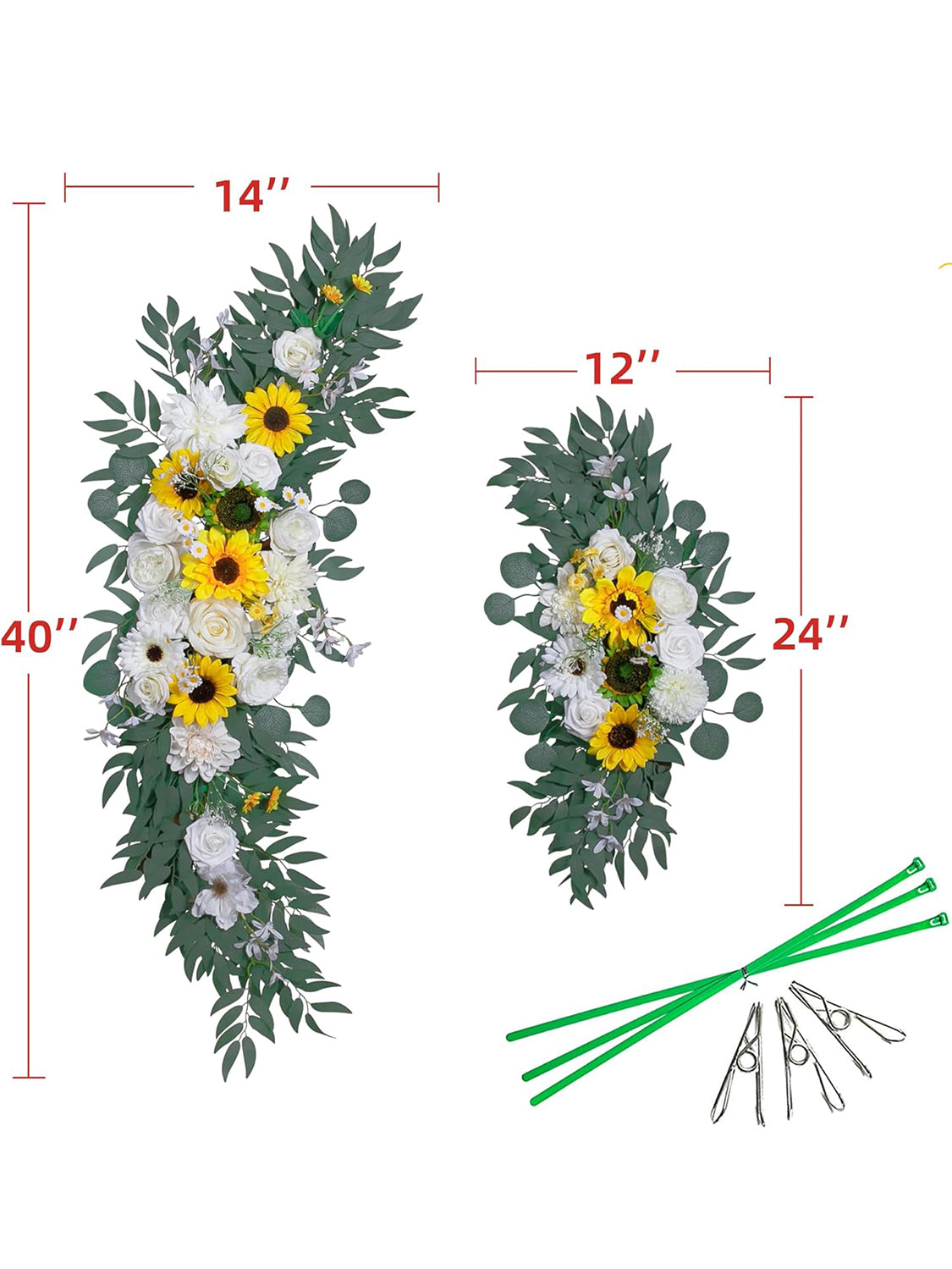 Afloral White Rose And Sunflower Wedding Arch Swags Set of 2