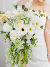 Pure White Silk Wedding Bouquet 16 Inch Bridal Round Ceremony