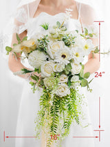 Pure White Silk Wedding Bouquet 16 Inch Bridal Round Ceremony