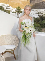 Pure White Silk Wedding Bouquet 16 Inch Bridal Round Ceremony