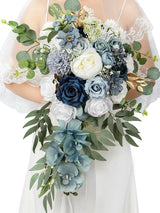 Dusty Blue Silk Round Bridal Bouquet 16 Inch Wedding Ceremony