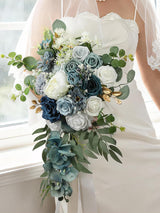 Dusty Blue Silk Round Bridal Bouquet 16 Inch Wedding Ceremony