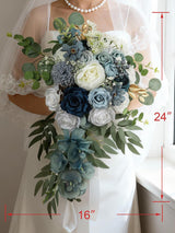 Dusty Blue Silk Round Bridal Bouquet 16 Inch Wedding Ceremony