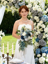 Dusty Blue Silk Round Bridal Bouquet 16 Inch Wedding Ceremony