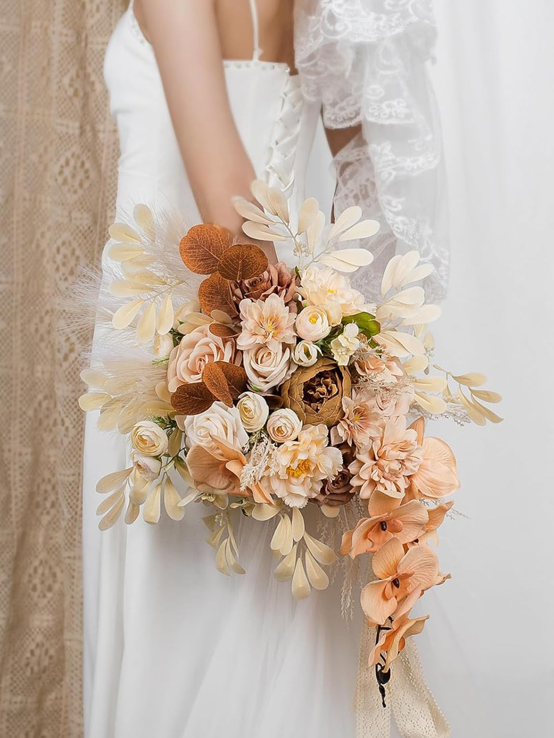 Silk Champagne Bridal Bouquet 16 Inch Silk Round For Wedding Ceremony