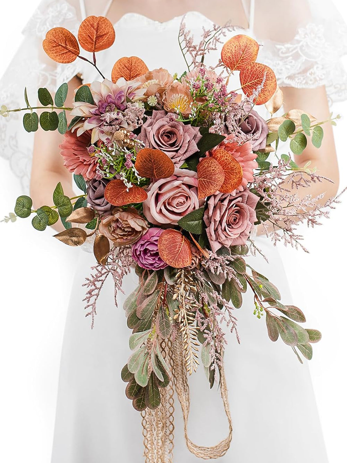 Dusty & Blush Silk Bridal Bouquet 16 Inch Round For Wedding